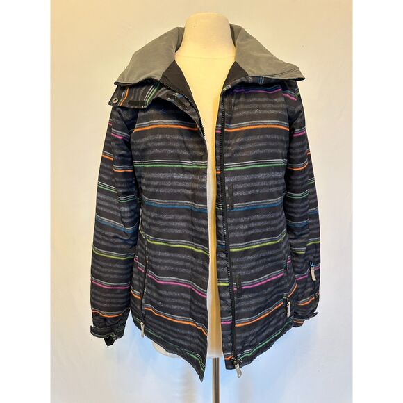 ROXY Ski Winter Coat Gray & Multicolored Stripes Size Medium - Picture 2 of 8